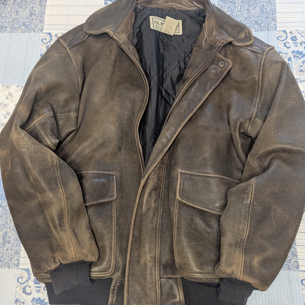L.L. Bean Distressed Brown Leather Bomber Jacket